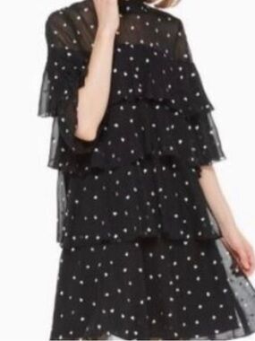 Kate Spade Tiered Ruffle Dress with White Heart Print size 8 NWT.